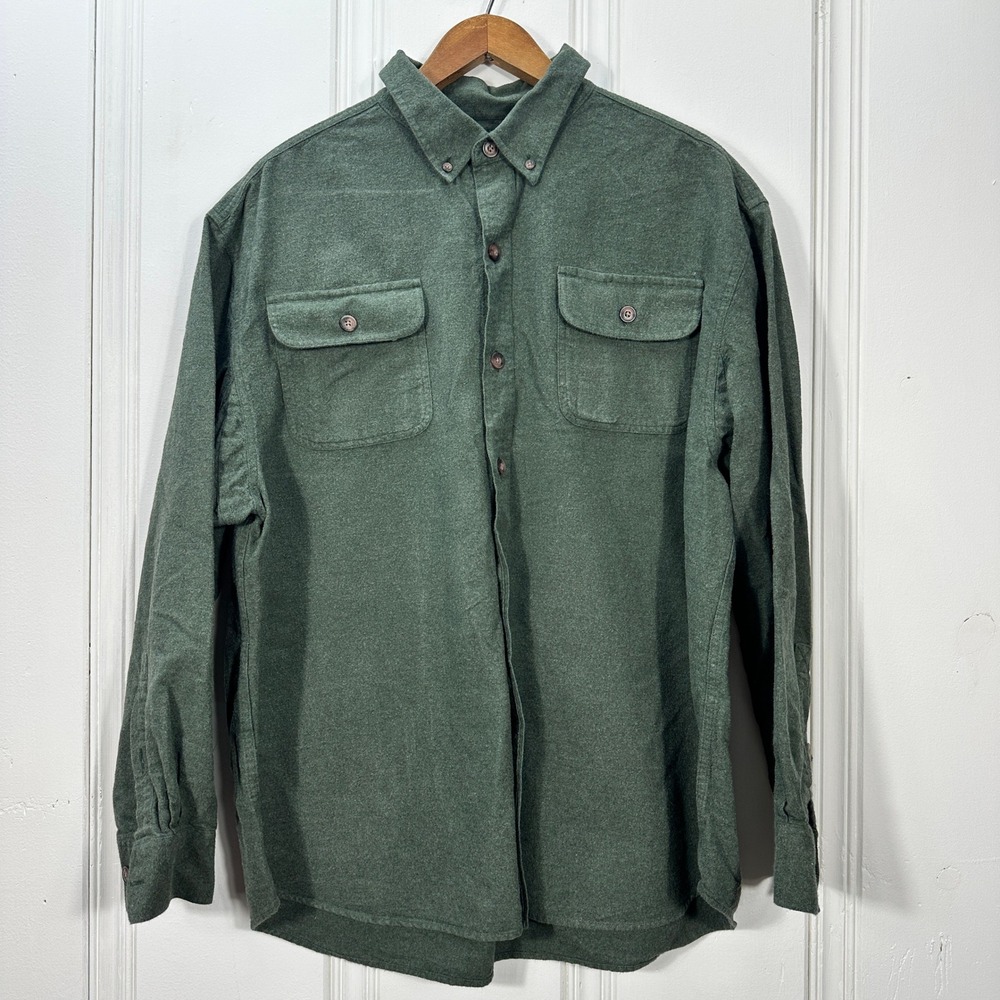 Duluth Trading Co Flannel Shirt Mens XL Green Excellent Heavyweight Button Down